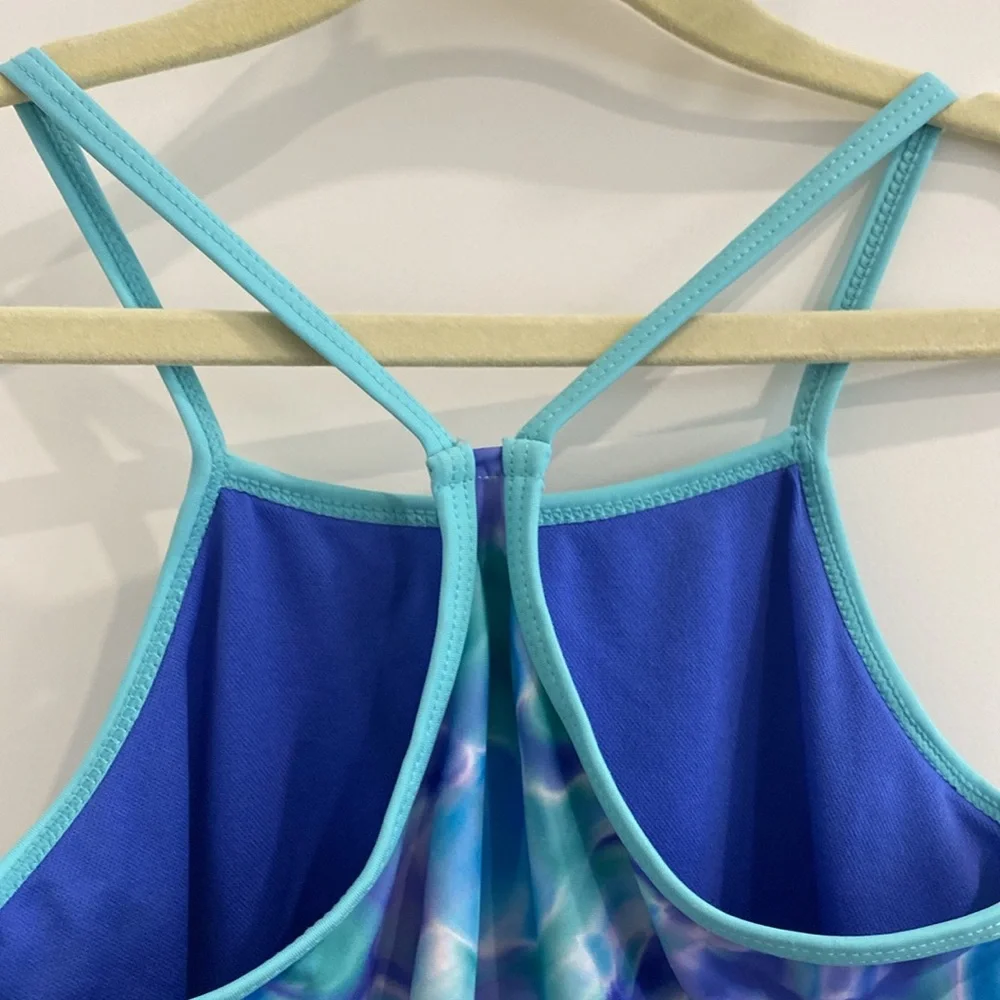 Hurley UPF 50+ Stretch Razor Back One-Piece Quick Dry Swimsuit Blue Tie Dye, 5/6